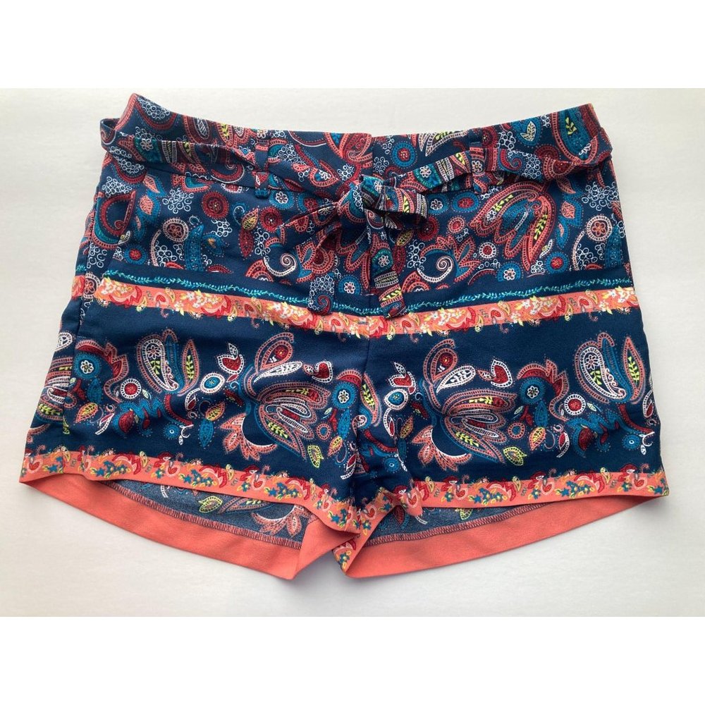 LOFT Blue Multicolor Paisley Belted Shorts Size 00